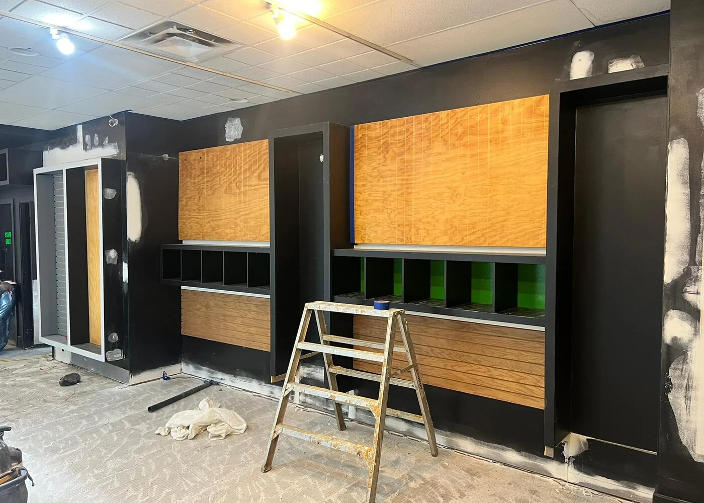 New retail display millwork during the Broadway retail fit-out in Vancouver