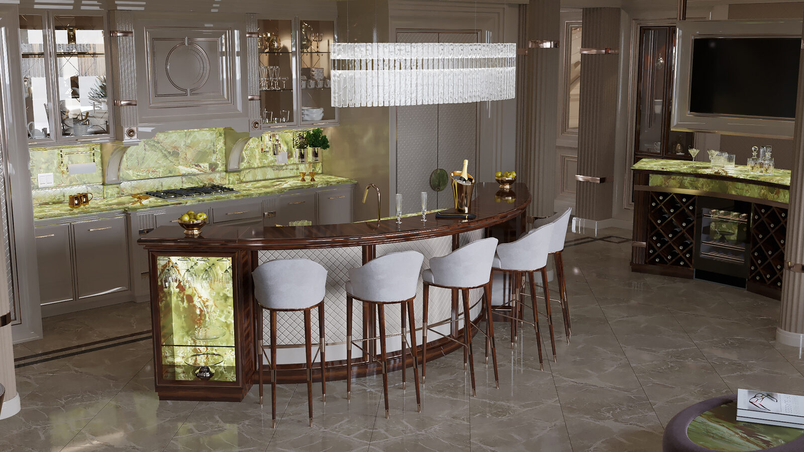 Kitchen with stone counters