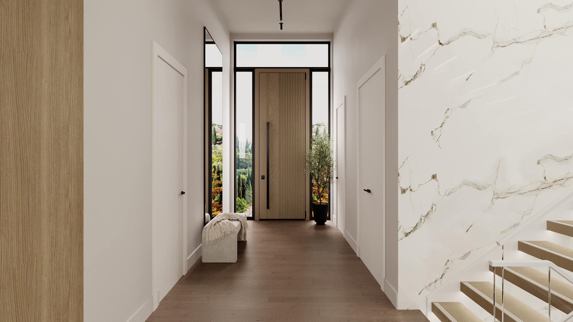 Wide view of living room at Benbow Road West Vancouver by Eurohouse Studio