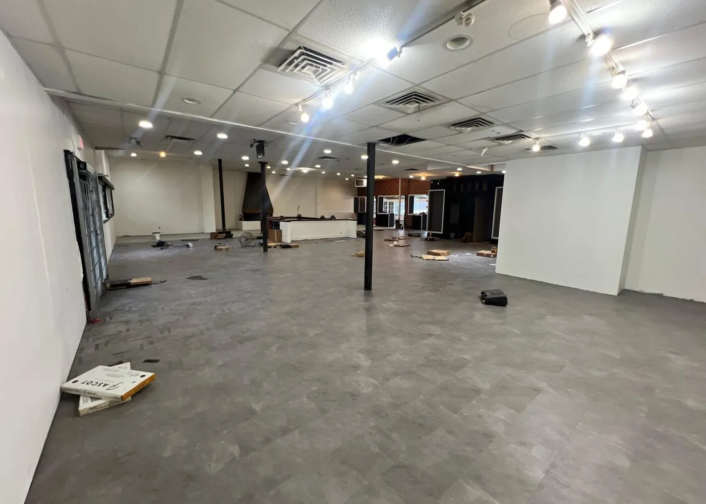Completed flooring in a Eurohouse commercial retail restoration on West Broadway, Vancouver