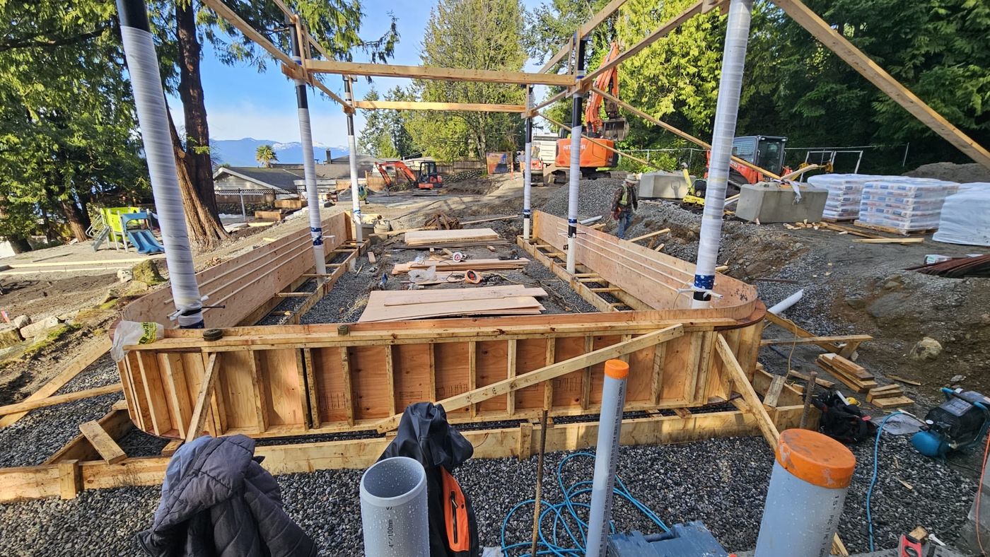 Foundation formwork and steel columns at Lions Bay Beach Park by Eurohouse Construction