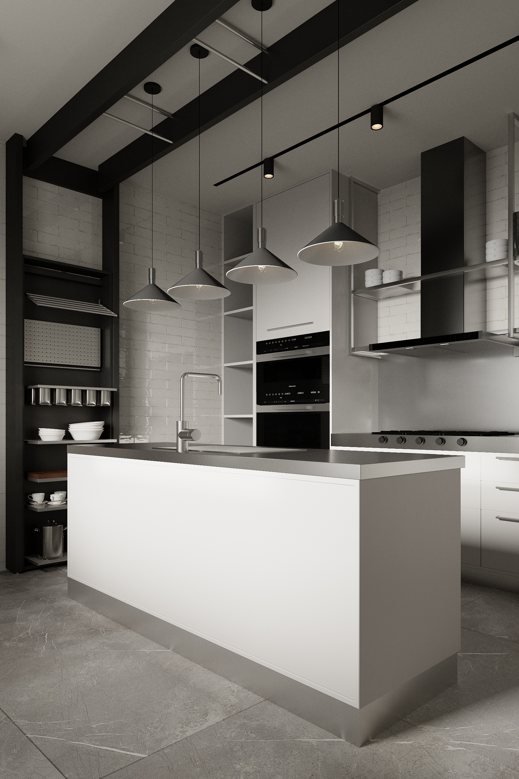 Dedicated wok kitchen with commercial-grade ventilation at Scandinavian barn house West Vancouver by Eurohouse Construction