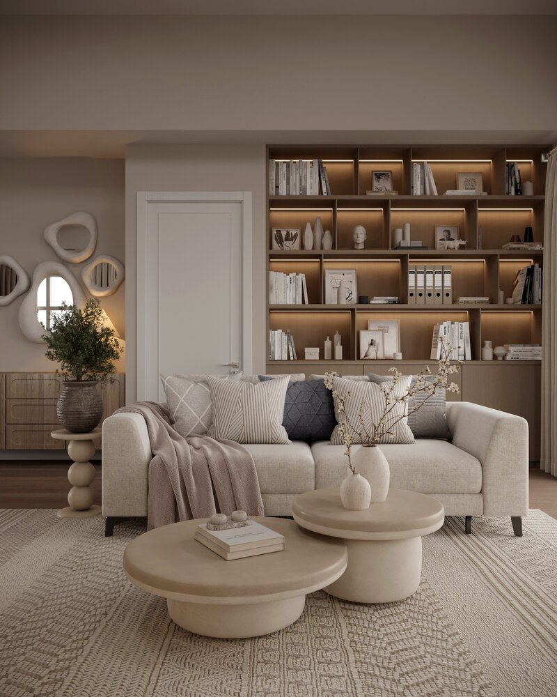 Living room with skylights