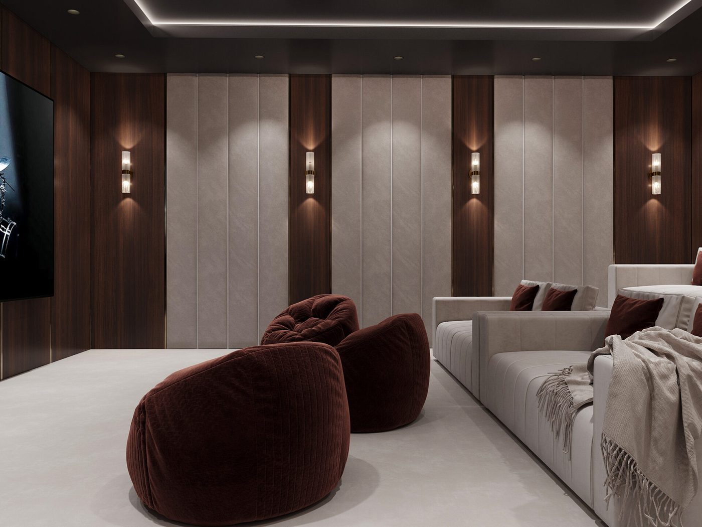 Private cinema acoustic wall detail at Wingline House by Eurohouse Studio